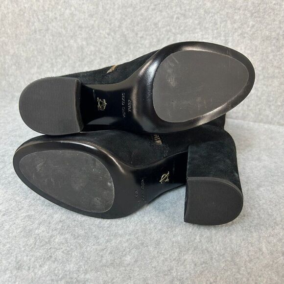 VC Vince Camuto Size 7 Black Suede Kardale Boots Gold Wrap Zipper Heeled Booties - Picture 8 of 12